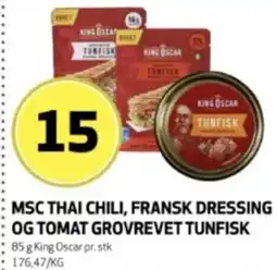Bunnpris King Oscar MSC Thai Chili, Fransk Dressing og Tomat Grovrevet Tundefisk tilbud