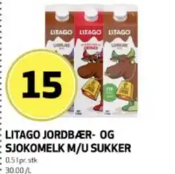 Bunnpris Litago jordbær- og sjokomelk m/u sukker tilbud