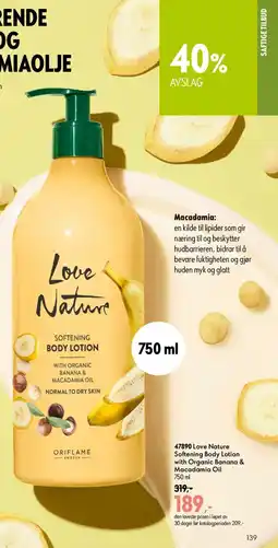 Oriflame Love Nature Softening Body Lotion with Organic Banana & Macadamia Oil tilbud