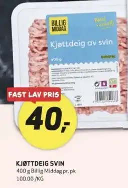 Bunnpris Billig Middag Kjøttdeig Svin tilbud