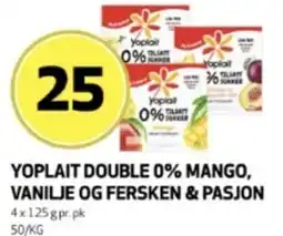 Bunnpris Yoplait double 0% mango, vanilje og fersken & pasjon tilbud