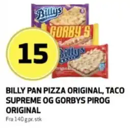 Bunnpris Billys pan pizza original, taco supreme og Gorbys pirog original tilbud