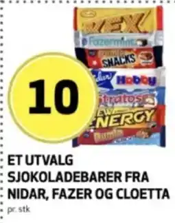 Bunnpris Et utvalg sjokoladebarer fra Nidar, Fazer og Vloetta tilbud