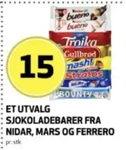 Bunnpris Et utvalg sjokoladebarer fra Nidar Mars og Ferrero tilbud