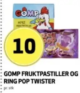 Bunnpris Gomp fruktpastiller og Ring pop Twister tilbud