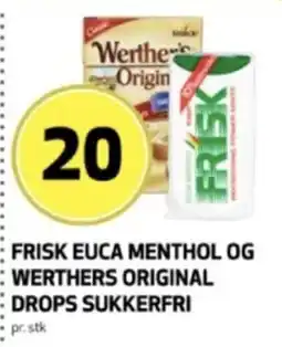 Bunnpris Frisk euca menthol og Werthers original drops sukkerfri tilbud