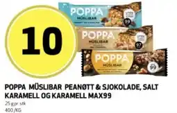 Bunnpris Poppa müslivar Peanøtt & sjokolade, salt karamell og karamell max99 tilbud
