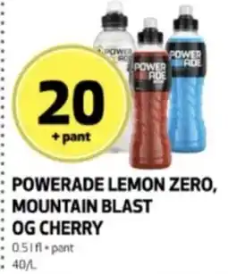 Bunnpris Powerade lemon zero, Mountain blast og cherry tilbud