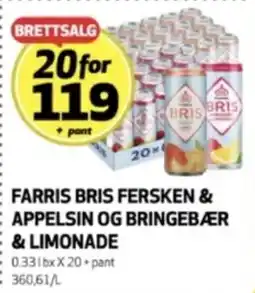 Bunnpris Farris Bris Fersken & Appelsin Og Bringebær & Limonade tilbud