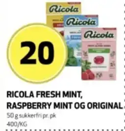 Bunnpris Ricola fresh mint, raspberry mint og original tilbud