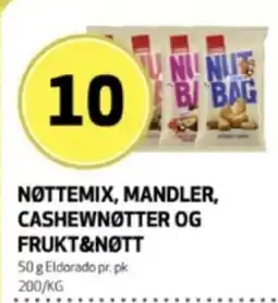 Bunnpris Eldorado Nøttemix, mandler, cashewnøtter og frukt&nøtt tilbud