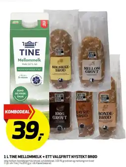 Bunnpris Tine Mellommelk + ett valgfritt nystekt brød tilbud