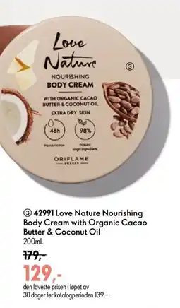 Oriflame Love Nature Nourishing Body Cream with Organic Cacao Butter & Coconut Oil tilbud