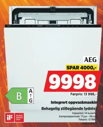 POWER Aeg integrert oppvaskmaskin tilbud