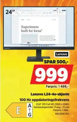POWER Lenovo L24-4e-skjerm tilbud