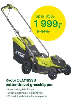 Felleskjøpet Ryobi OLM1833B batteridrevet gressklipper tilbud