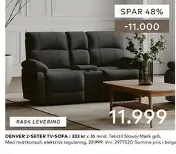 Skeidar DENVER 2-SETER TV-SOFA tilbud