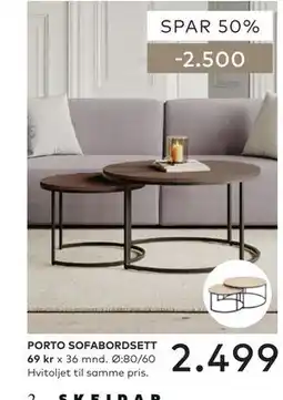 Skeidar PORTO SOFABORDSETT tilbud