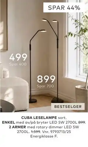 Skeidar CUBA LESELAMPE sort tilbud