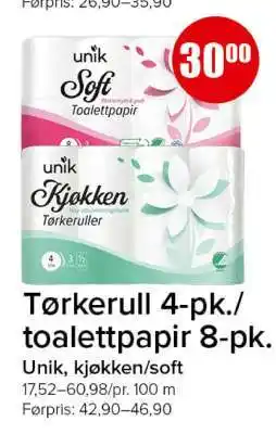Spar Tørkerull 4-pk./toalettpapir 8-pk tilbud