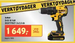 Montér DeWalt Drill 18 VxR DCD777D2T 2x2,0 Ah tilbud