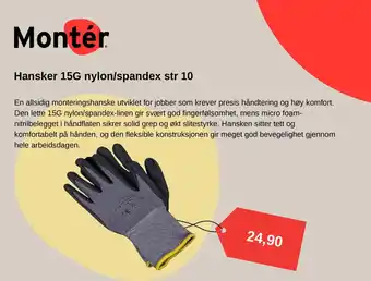 Montér Hansker 15G nylon/spandex str 10