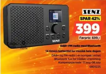 POWER Senz Dab+ fm-radio med bluetooth tilbud