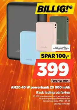 POWER dacota AM20 40 W powerbank 20 000 mAh tilbud