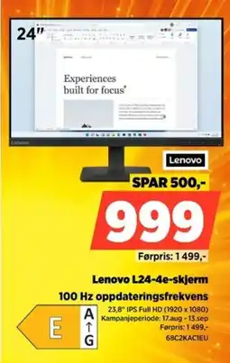 POWER Lenovo L24-4e-skjerm tilbud