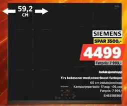 POWER Siemens fire kokesoner med powerBoost-funksjon tilbud