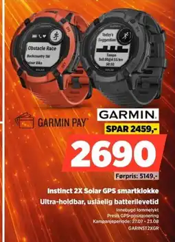 POWER Garmin Instinct 2X Solar GPS smartklokke tilbud