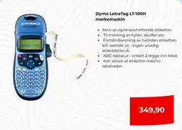 Clas Ohlson Dymo LetraTag LT-100H merkemaskin tilbud