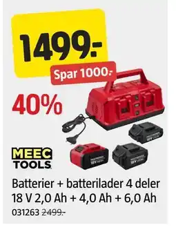 Jula Batterier + batterilader 4 deler 18 V 2,0 Ah + 4,0 Ah + 6,0 Ah tilbud