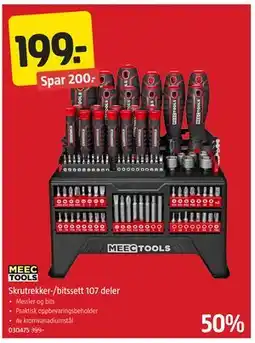 Jula MEEC TOOLS Skrutrekker-/bitssett 107 deler tilbud