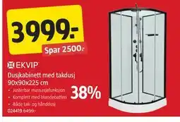 Jula Dusjkabinett med takdusj 90x90x225 cm tilbud