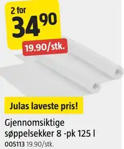 Jula Gjennomsiktige søppelsekker 8 -pk 125 l tilbud