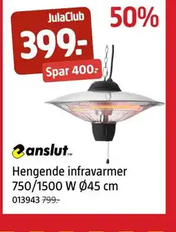 Jula Hengende infravarmer 750/1500 W Ø45 cm, Medlemspris tilbud