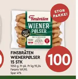 Coop Mega FINSBRÅTEN WIENERPØLSER 15 STK tilbud