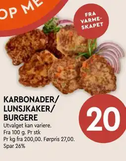 Coop Mega KARBONADER/ LUNSJKAKER/ BURGERE tilbud