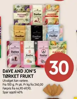 Coop Mega DAVE AND JON'S TØRKET FRUKT tilbud