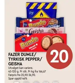 Coop Mega FAZER DUMLE/ TYRKISK PEPPER/ GEISHA tilbud