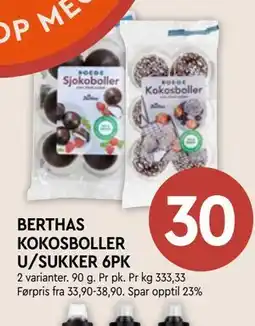 Coop Mega BERTHAS KOKOSBOLLER U/SUKKER 6PK tilbud