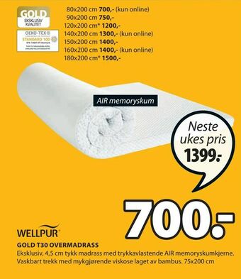 JYSK Gold t30 overmadrass tilbud