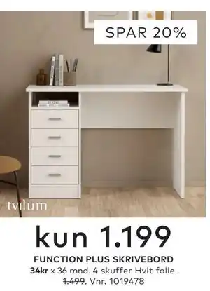 Skeidar FUNCTION PLUS SKRIVEBORD tilbud