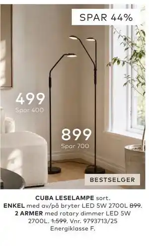 Skeidar CUBA LESELAMPE tilbud