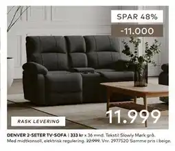 Skeidar DENVER 2-SETER TV-SOFA tilbud