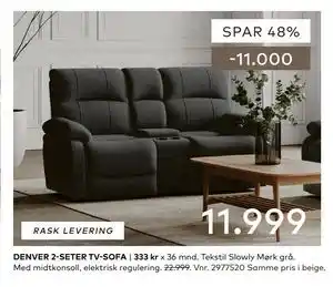 Skeidar DENVER 2-SETER TV-SOFA tilbud