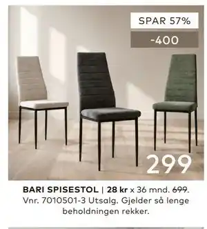 Skeidar BARI SPISESTOL tilbud
