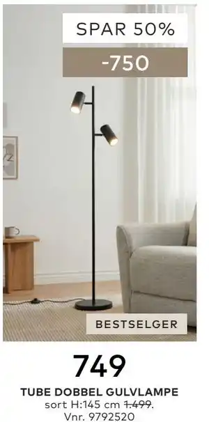 Skeidar TUBE DOBBEL GULVLAMPE tilbud