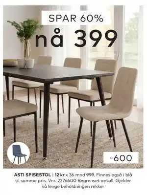 Skeidar ASTI SPISESTOL tilbud